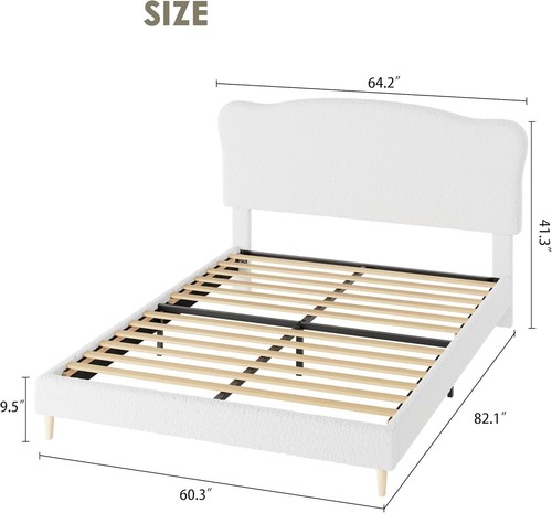 Bouclé white double bed frame - white,
