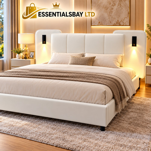 4ft6 double bed frame white - white, pu
