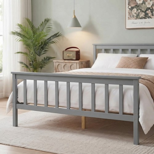 Modern white pine double bed - pine,