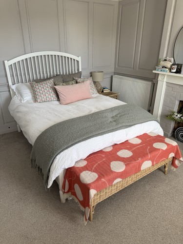 White wooden double bed - wooden,