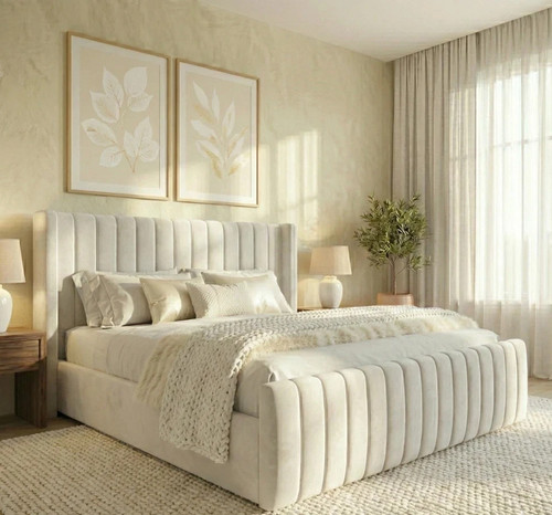 Winged upholstered bed frame - upholstered,